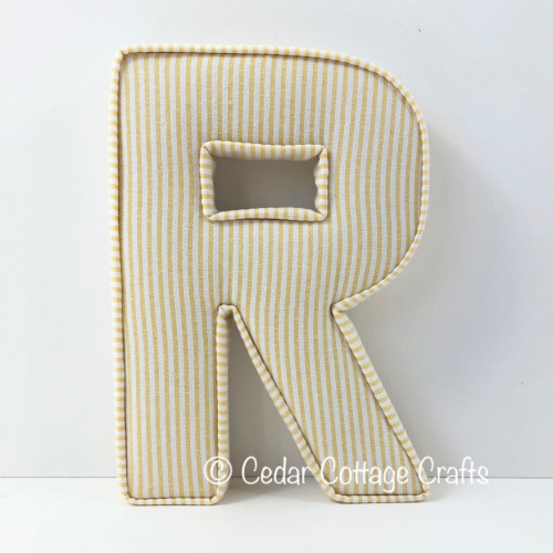 Fabric Covered Padded Letter R - Thin Stripe in Yellow