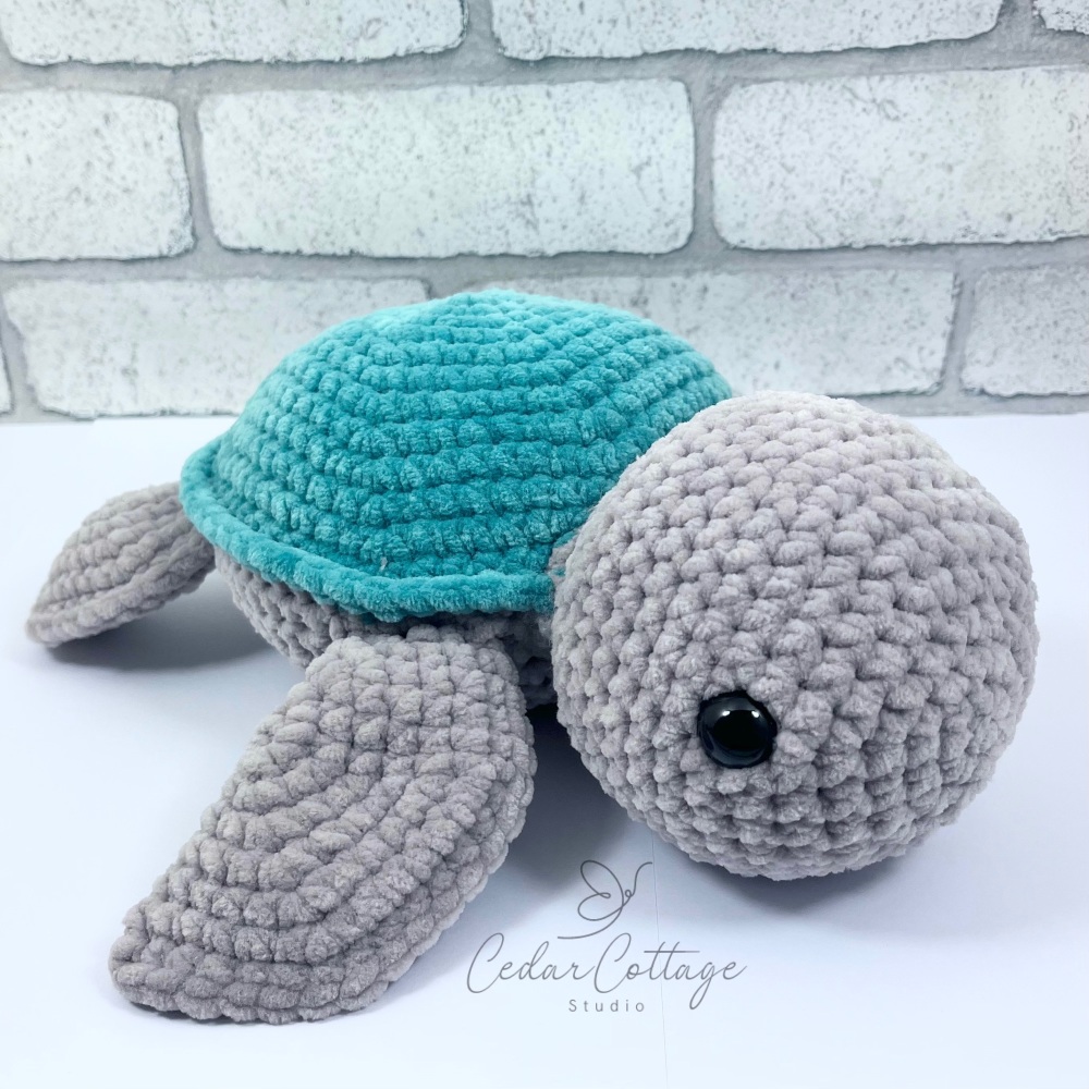 Large Turtle Plushie - Turquoise & Grey