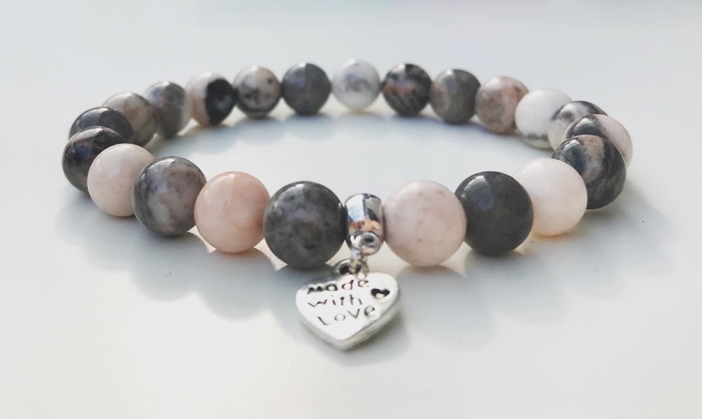 AMELIE HOPE CRYSTAL HEALING PINK ZEBRA JASPER BRACELET