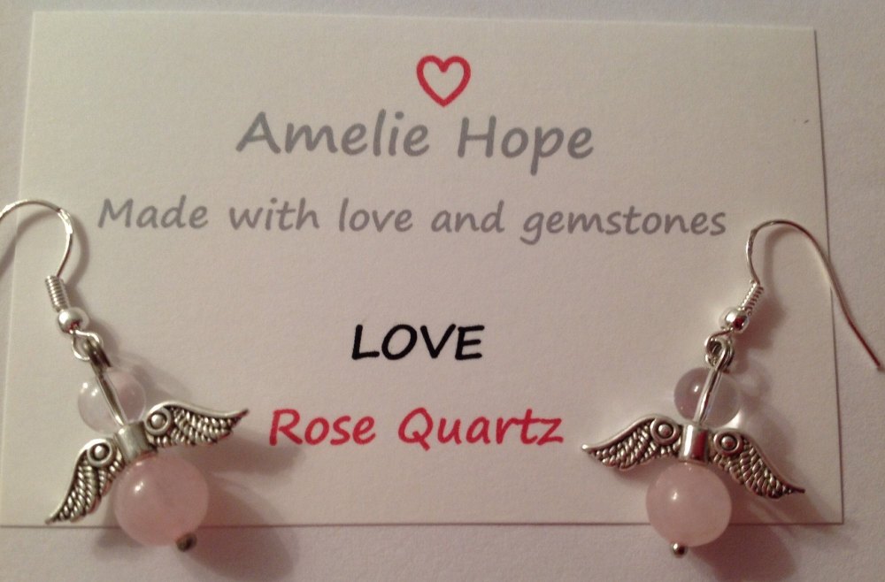 ROSE QUARTZ AMELIE HOPE CRYSTAL HEALING ANGEL GEMSTONE EARRINGS 