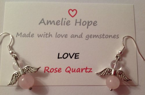 ROSE QUARTZ AMELIE HOPE CRYSTAL HEALING ANGEL GEMSTONE EARRINGS 