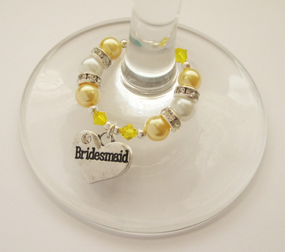 Citrine Yellow Swarovski Crystal & Pearl Bridal Party / Top Table Wine Glas