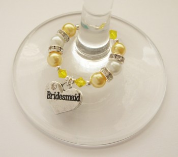 Citrine Yellow Swarovski Crystal & Pearl Bridal Party / Top Table Wine Glass Charm - CC1282