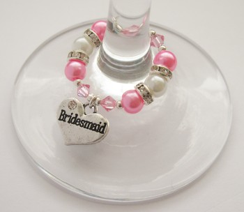 Rose Pink Swarovski Crystal & Pearl Bridal Party / Top Table Wine Glass Charm - CC1275
