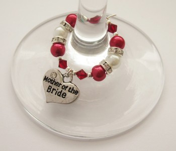 Siam Red Swarovski Crystal & Pearl Bridal Party / Top Table Wine Glass Charm - CC1276