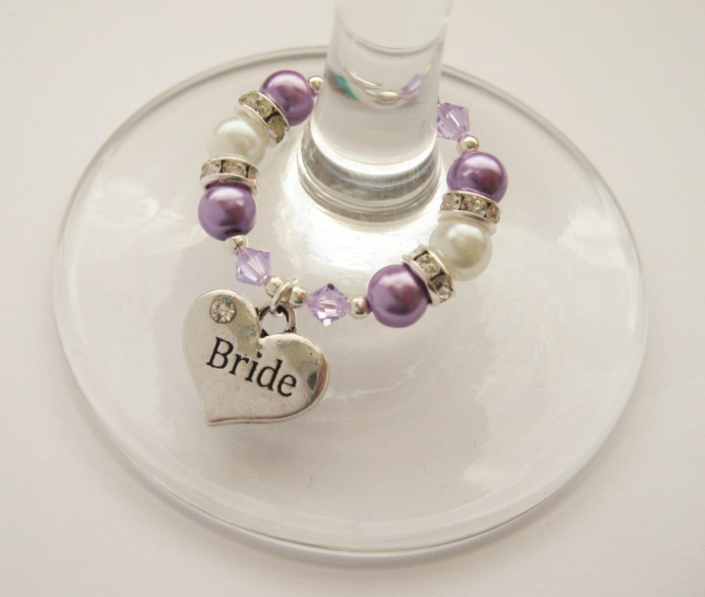 Violet Lilac Swarovski Crystal & Pearl Bridal Party / Top Table Wine Glass 