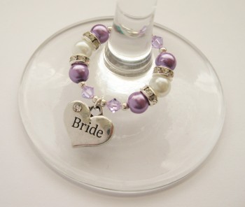Violet Lilac Swarovski Crystal & Pearl Bridal Party / Top Table Wine Glass Charm - CC1283