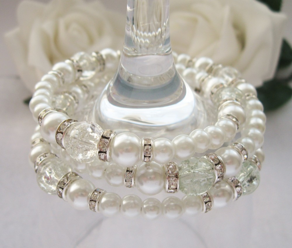 White Pearl and Crystal Wrap Around Style Bracelet - CC1287