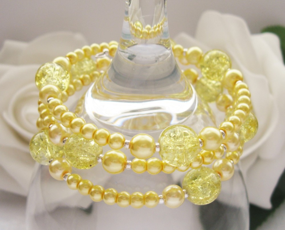 Yellow Pearl & Crystal Wrap Around Style Bracelet - CC1289