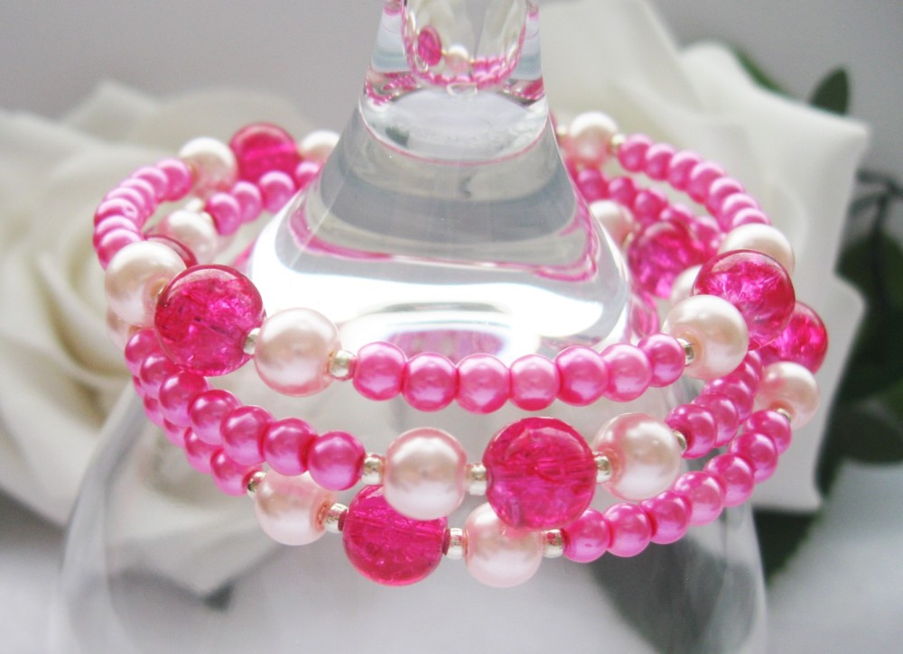 Pink Pearl & Crystal Wrap Around Style Bracelet - CC1305