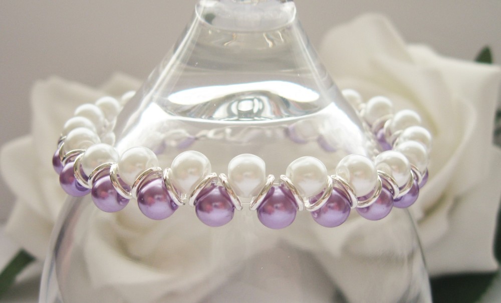 Lilac & White Pearl Bead Bracelet - CC1308