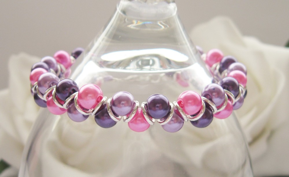 Pink, Purple & Lilac Pearl Bead Bracelet - CC1309