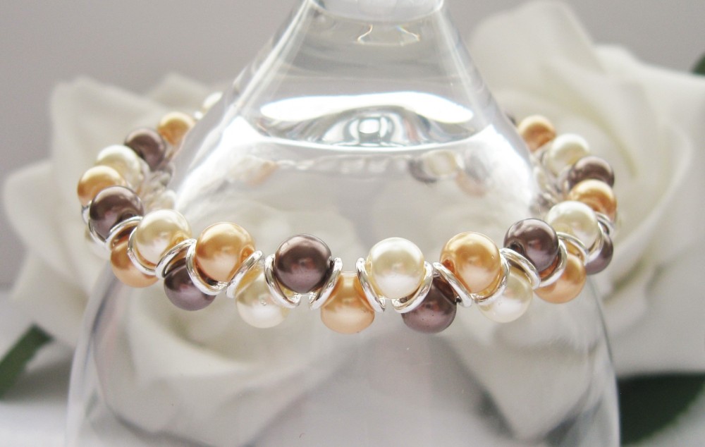 Brown, Gold & Cream Pearl Bead Bracelet - CC1310
