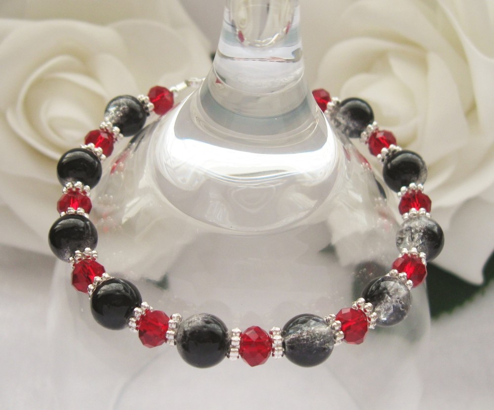 Black & Siam Red Crystal Rondelle Bracelet - CC1313
