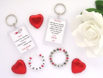 Wedding Day / Valentines Gift Set - Keyring, Chocolates and Wine Glass Charm - CC1349