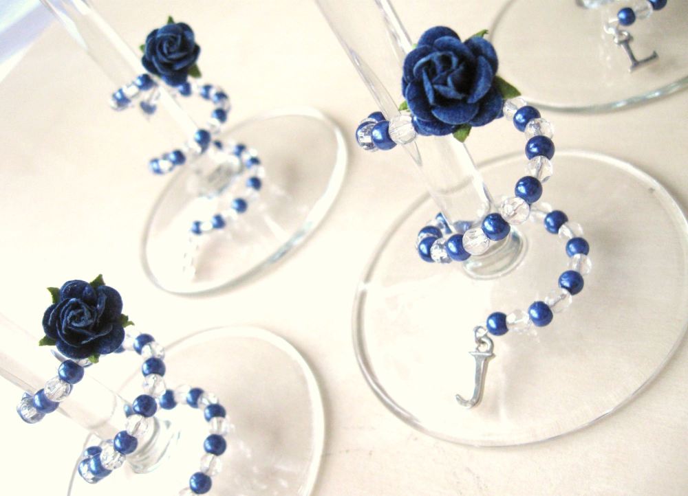 Blue Rose Spiral Wine Glass Charms - CC1355