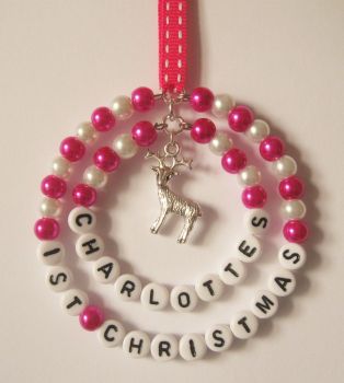 Pink & White 1st Christmas Door Handle / Tree Decoration - CC1395