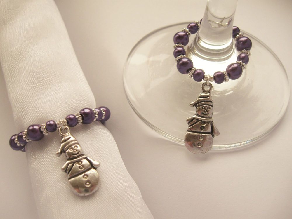 Purple Christmas Napkin Ring & Wine Glass Charm - CC1419