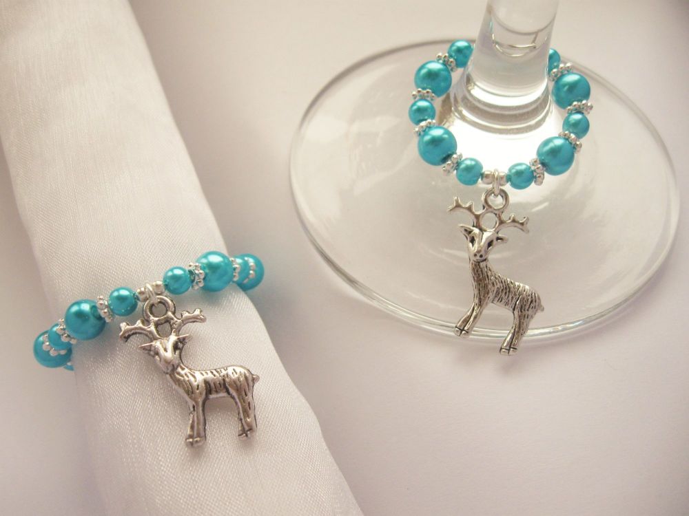 Turquoise Christmas Napkin Ring & Wine Glass Charm - CC1420