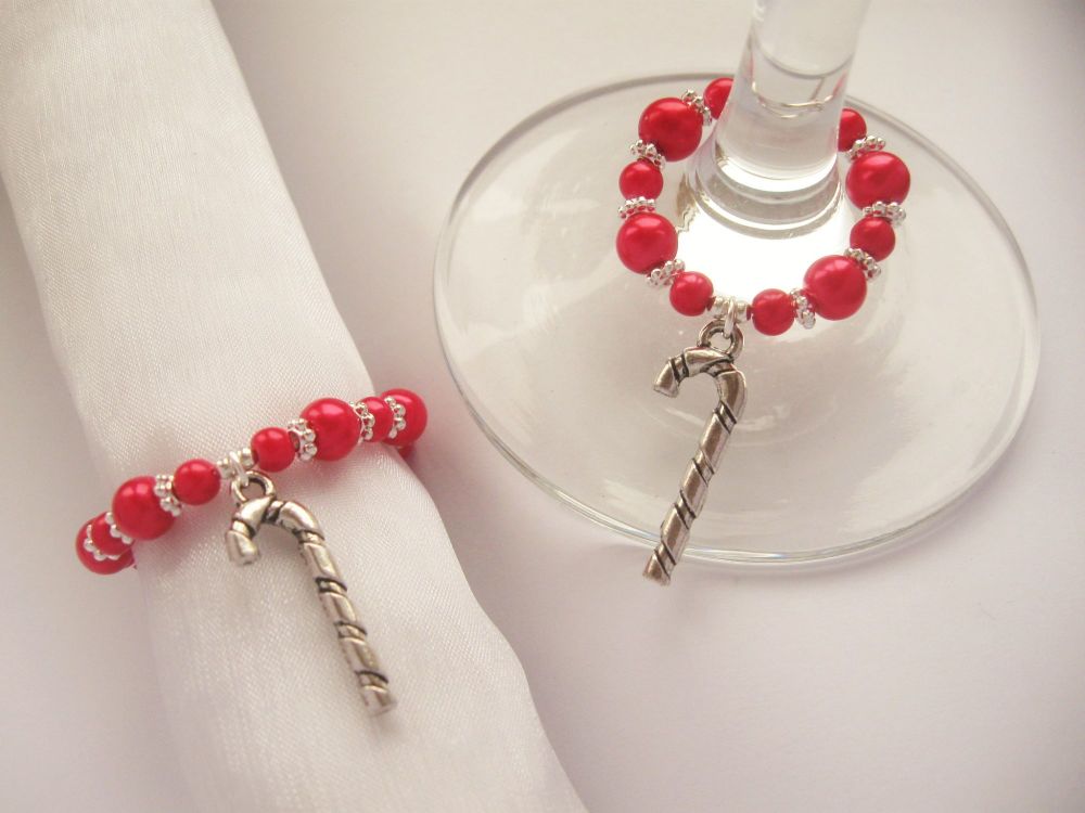 Red Christmas Napkin Ring & Wine Glass Charm - CC1422