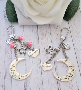 I Love You To The Moon and Back Bag Charm Keyring - Boyfriend / Girlfriend Gift