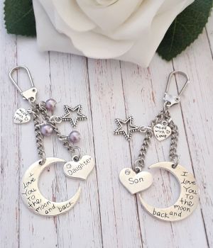 I Love You To The Moon and Back Bag Charm Keyring - Son / Daughter Gift