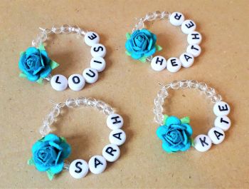 Turquoise Blue Rose Name Wine Glass Charm