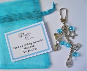 Blue Best Teacher Thank You Bag Charm Keyring
