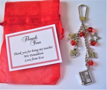 Red Best Teacher Thank You Bag Charm Keyring