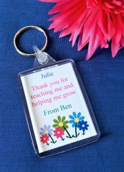 Rectangle Teacher Thank You Flower Keyring
