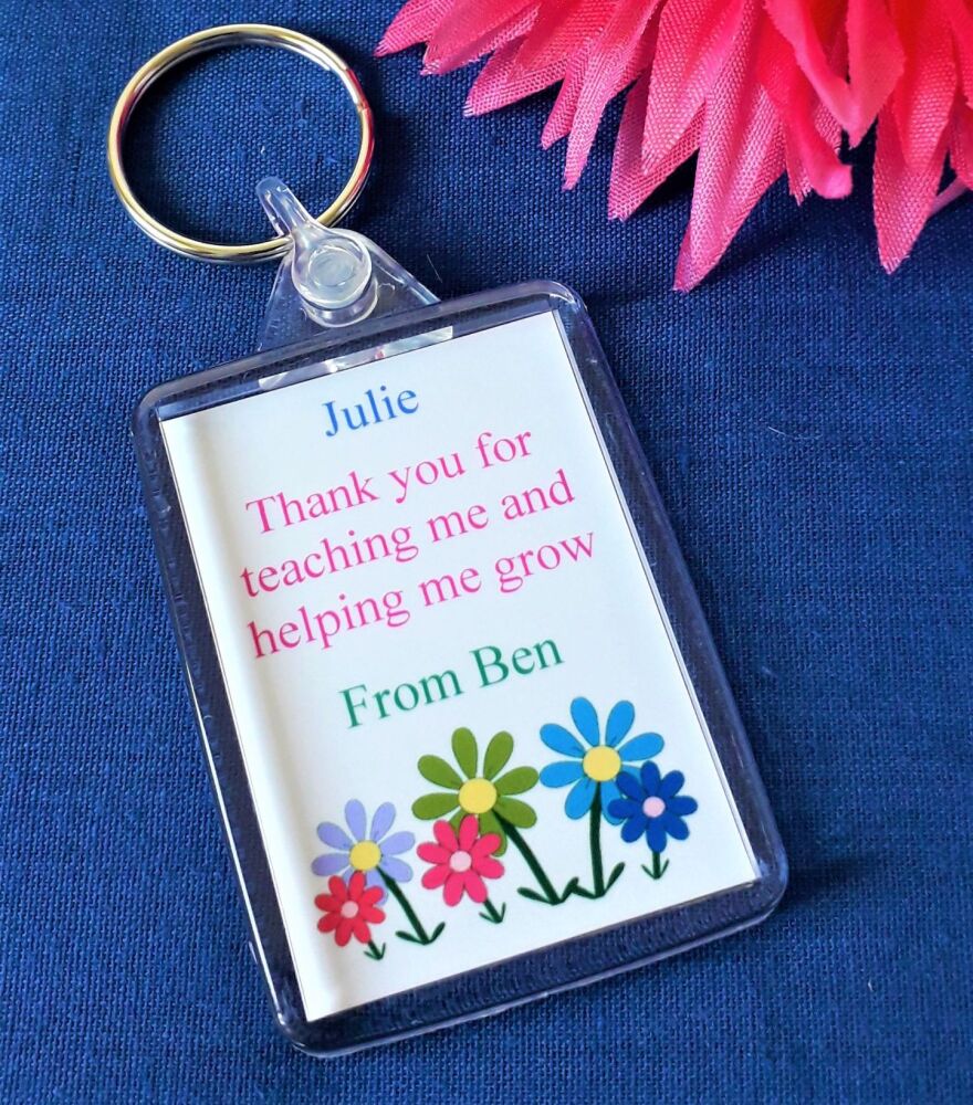 Rectangle Teacher Thank You Flower Keyring