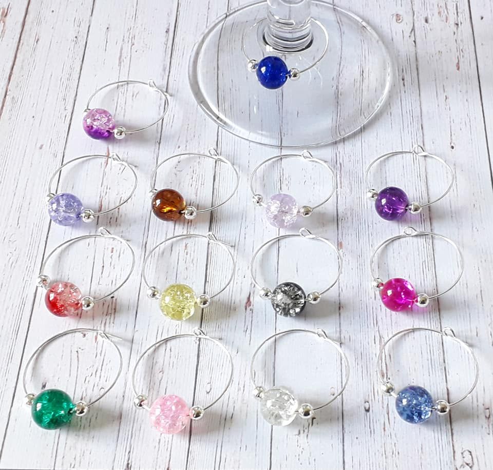 10mm Crackle Beaded Wine Glass Charms 
