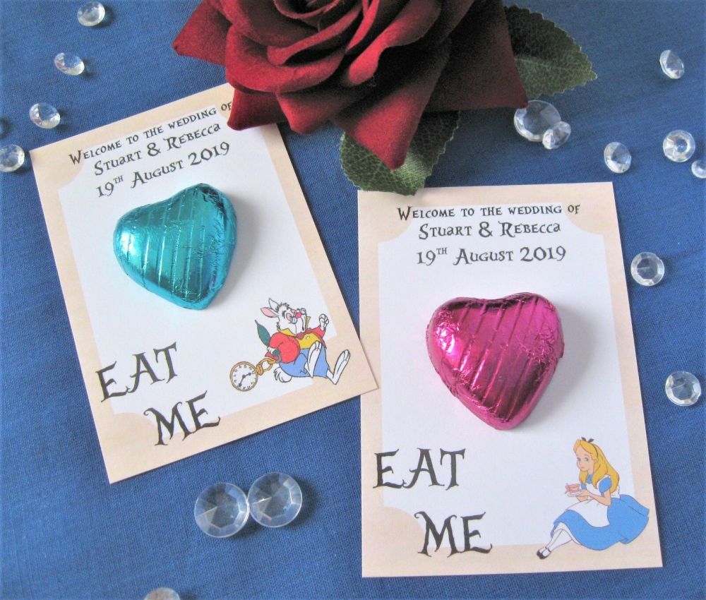 Alice in Wonderland Theme Wedding Favours - Chocolate Heart - Personalised