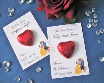 Beauty & The Beast Theme Wedding Favours - Single Chocolate Heart 