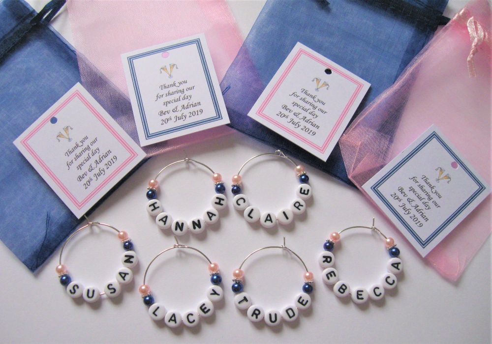 Navy & Baby Pink - Name Wine Glass Charms