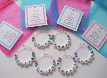 Turquoise Blue & Hot Pink - Name Wine Glass Charms