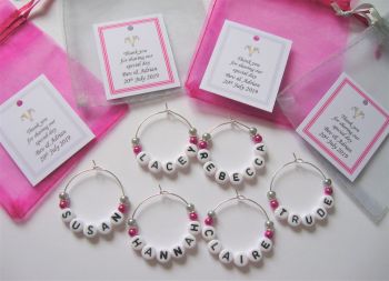 Silver & Hot Pink - Name Wine Glass Charms