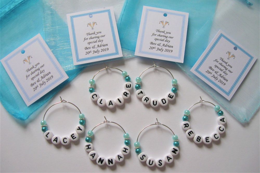 Turquoise & Light Blue - Name Wine Glass Charms