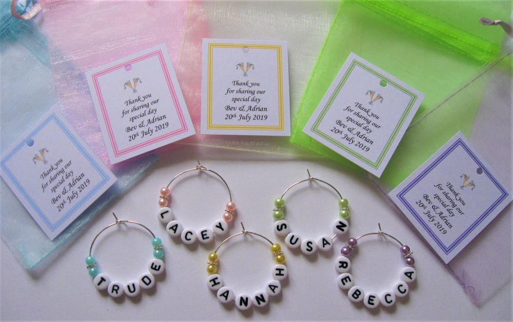 Pastel Shades - Name Wine Glass Charms