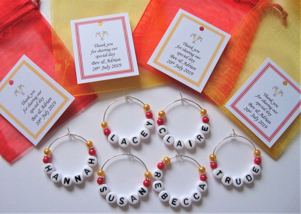 Red & Gold - Name Wine Glass Charms