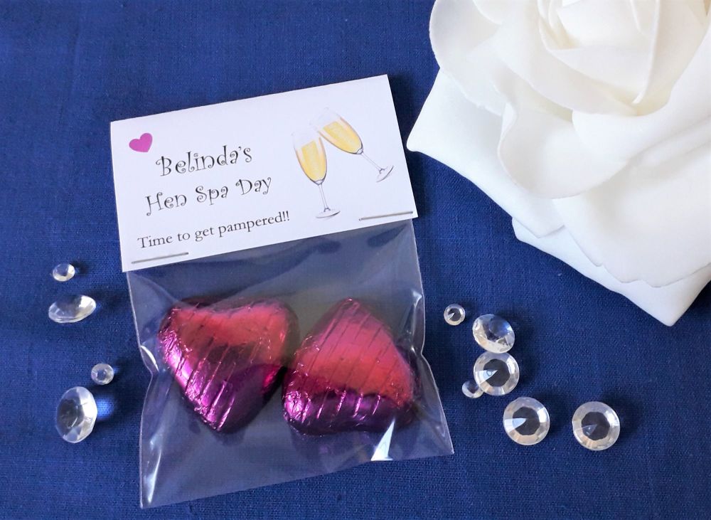 Personalised Hen Spa Day Favours - 2 Chocolate Hearts