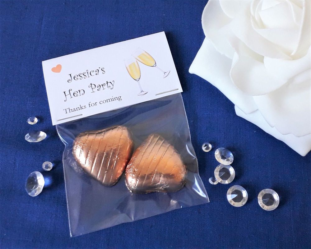 Personalised Hen Party Favours - 2 Chocolate Hearts