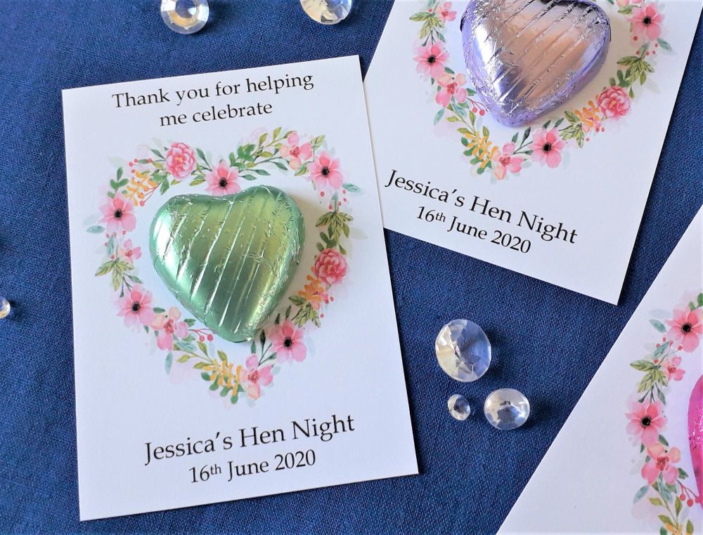 Personalised Floral Hen Party Favours - Chocolate Heart - Pink Floral Desig