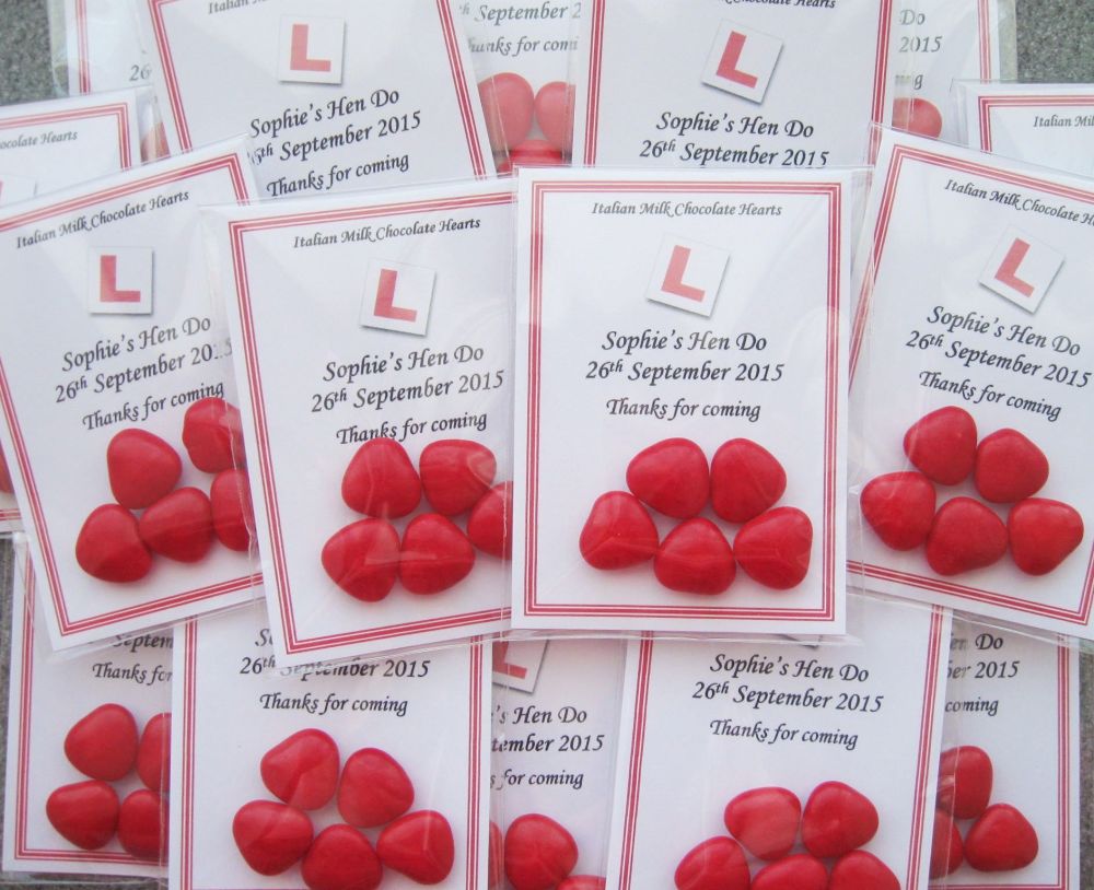 Red Chocolate Heart Dragees Hen Party Favour