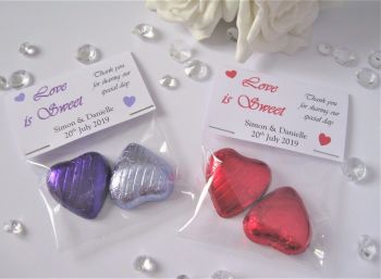 Love is Sweet - Personalised Wedding Favours - 2 Chocolate Hearts