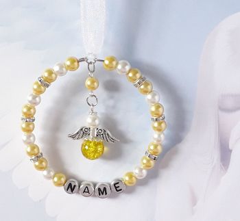 Yellow Pearl Bead, Rhinestone Crystal & Angel Decoration