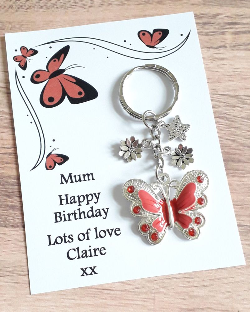 Large Red Enamel Butterfly Keyring