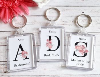 Pink Floral Letter Bridal Party Keyring