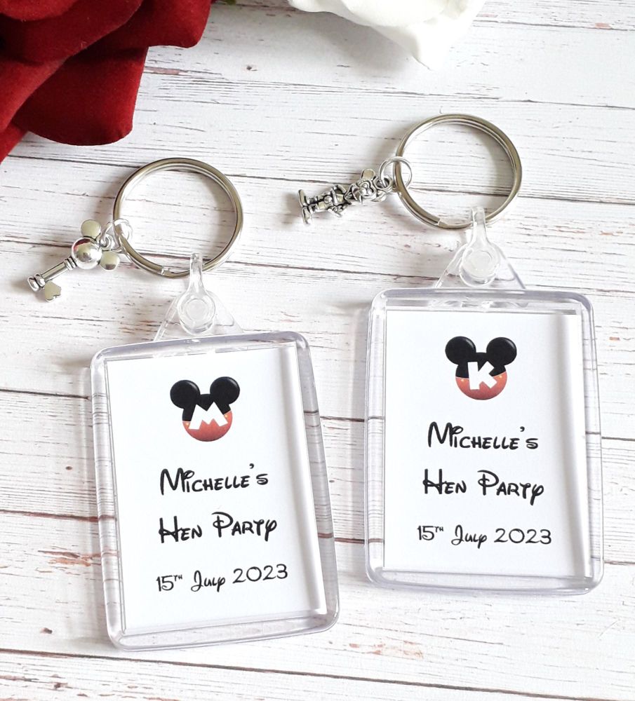 Mickey Mouse Initial Charm Keyrings Hen Party Favour