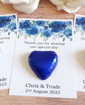 Blue Floral Design Chocolate Heart Sweet Favour